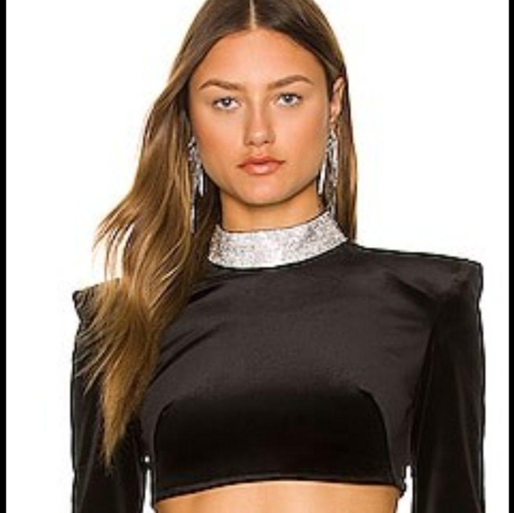Bronx and Banco Black Crop Top with Silver Accents